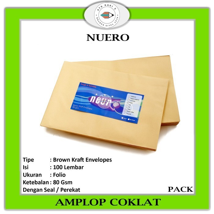 

Amplop Coklat Folio Seal ( 33X22) Neuro (Ada Perekat)(Pak Isi 100 Lbr) New