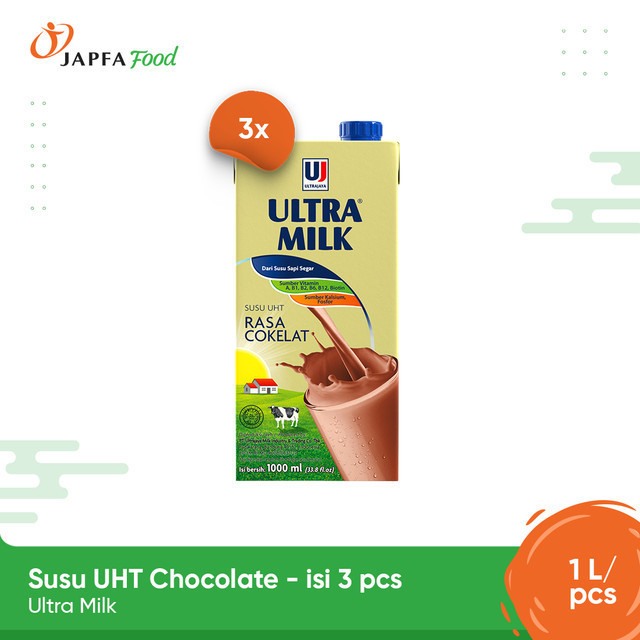 

Ultra Milk Susu UHT Chocolate 1L 100% Susu Sapi Segar - Isi 3 pcs