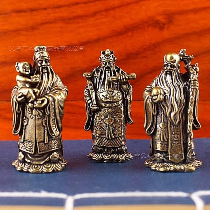 Patung Dewa Keberuntungan Fu Lu Shou Bahan Logam Kuningan 1 Set
