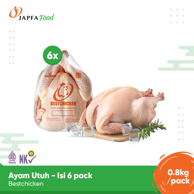 

Bestchicken Ayam Karkas Broiler / Ayam Utuh Japfa Food 800 gram / 0.8 kg - Isi 6 pack