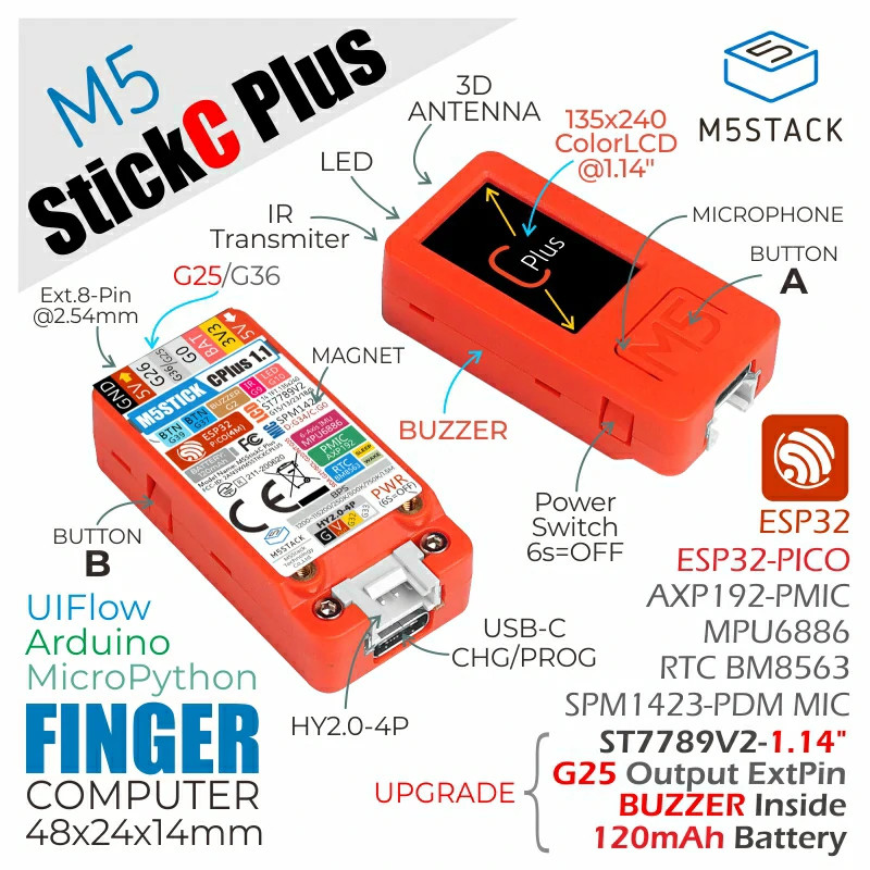 New M5Stack Official M5StickC PLUS ESP32-PICO Mini IoT Development Kit