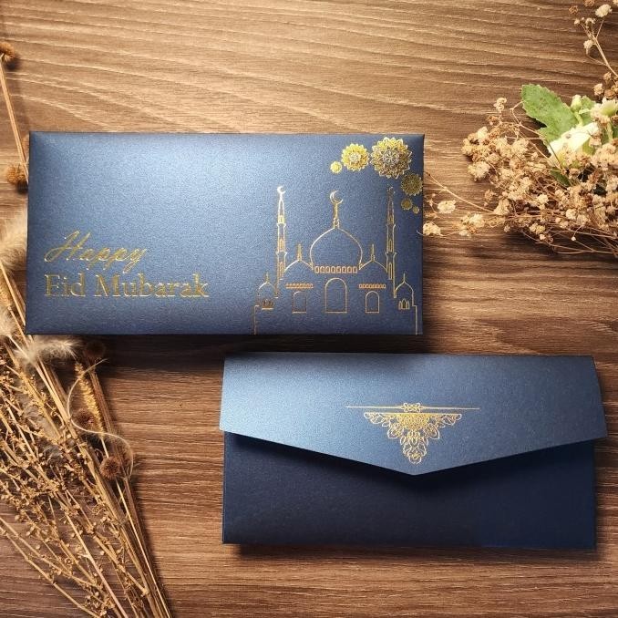

New! Amplop Uang Idul Fitri Horizontal Besar 9.5x18.5cm/ Angpao Eid Mubarak Fancy / Angpau Lebaran Isi 10 pcs - Navy Blue Lebaran