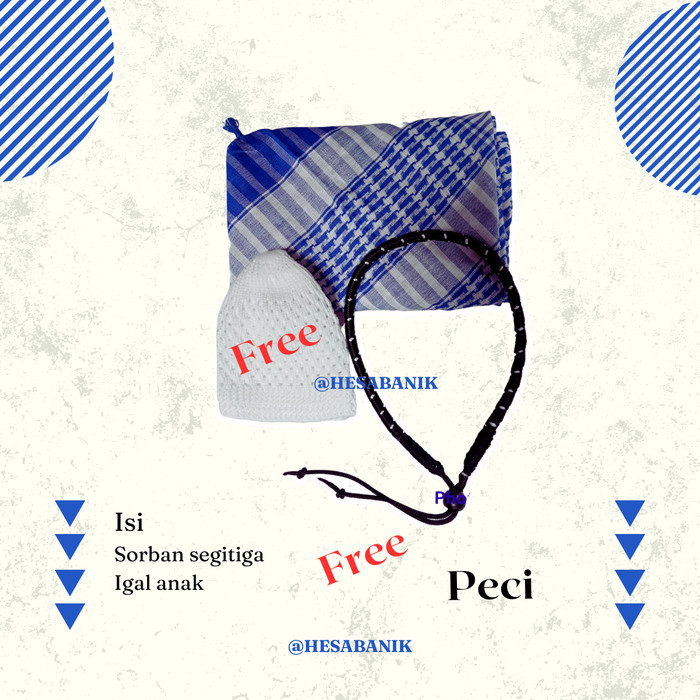 Sorban Ikat kepala sorban / igal anak 2-9tahun / igal arab / igal sorban - Biru arab panjang motif