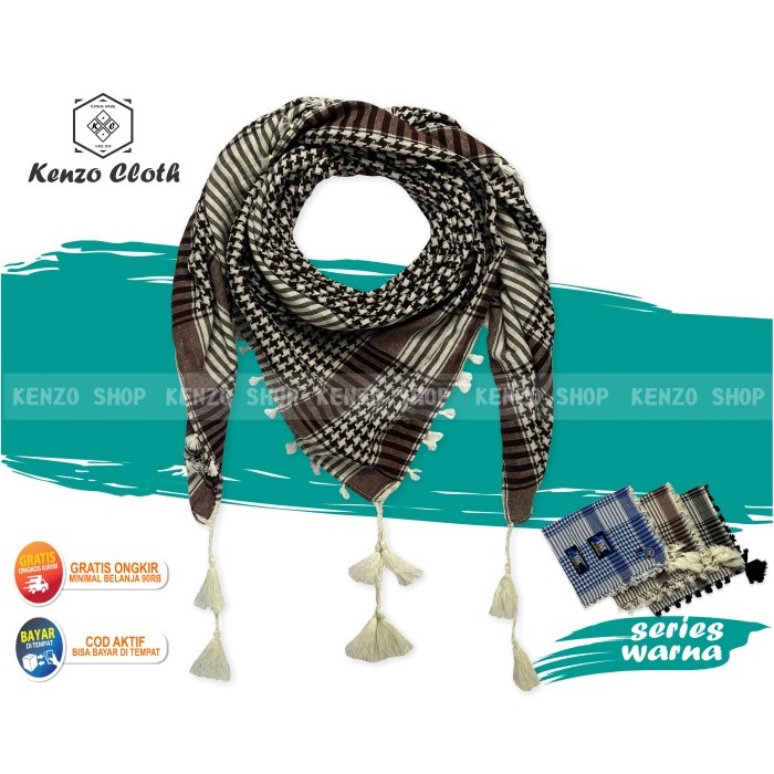 Sorban SORBAN TACTICAL PREMIUM SORBAN HAJI SORBAN LATAR PUTIH - COKLAT + PUTIH arab panjang motif