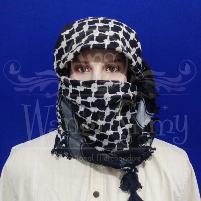 Sorban Sorban Palestina Putih, Sorban Almas Arafat, Sorban Segi 4 Palestine - Hitam motif halus arab