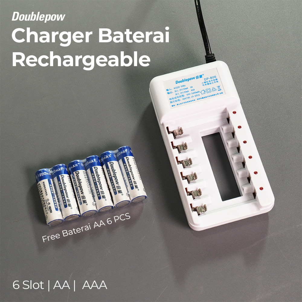 Charger Baterai Rechargeable 6 Slot AA AAA with AA 6 PCS - DP-B06
