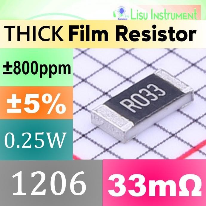 Terbaru (20) 33m 1206 5% Thick Film Resistor SMD Chip Resistor 0.033R R033 33mOhm lisu992 Segera Dap