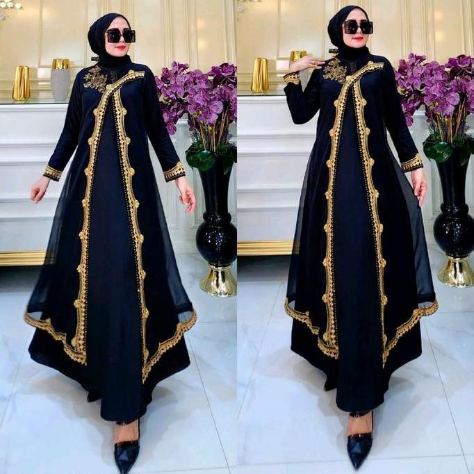 BEST SELLER GAMIS ABAYA TURKEY BORDIR ANDINI GOLD DAN FULL HITAM MUSLIMAH JUBAH UMROH KEKINIAN