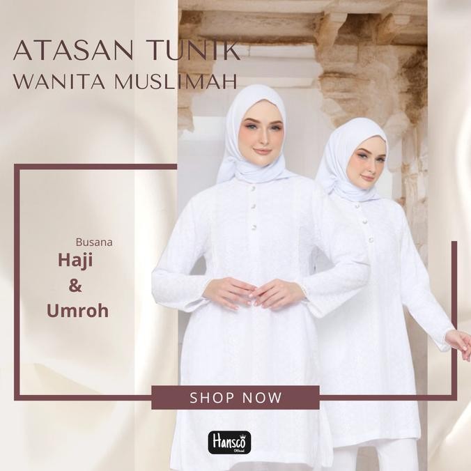 Baju Umroh Atasan Tunik Putih Bordir Busana Umroh Haji Wanita Muslimah