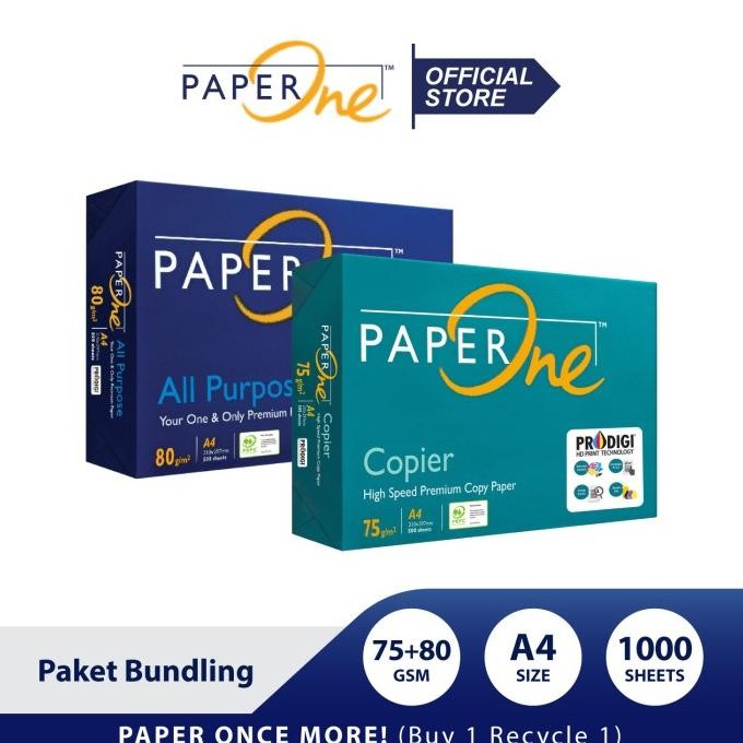 PaperOne Kertas A4 75 + 80 gr 2 Rim (1000 lembar) Kertas HVS Bundling