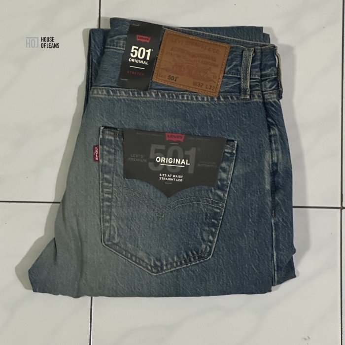 Celana Jeans Pria 501 Original Stretch Midblue Wash 501-2742 size 32 , 34