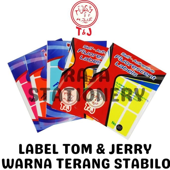 Tom & Jerry Label Sticker Fluorescent Colours Red Blue Yellow Green Orange Pink Fluo / Label Tom Jer