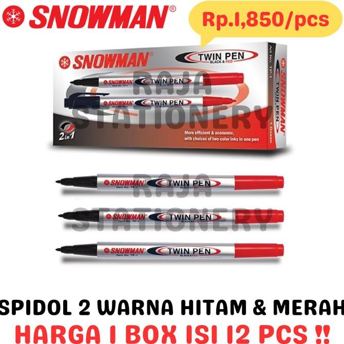 

SNOWMAN PERMANENT MARKER DUAL TIP 2 in 1 / PENANDA PERMANEN SNOWMAN 2 WARNA HITAM MERAH TP-1 LUSIN BOX [12PCS]