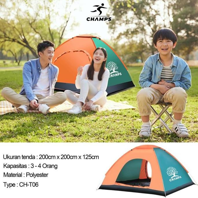 CHAMPS CH-T06 Tenda Camping Otomatis 3-4 Orang | Outdoor/Indoor | Tenda Gunung | Camo Model Damo | P