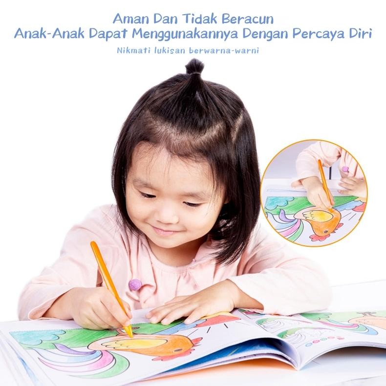 

yui-7 Aimilo Crayon Set Krayon Plastik 12/24 Warna Crayon Anti Air Dan Anti Patah Krayon Anti Kotor Dan Anti Patah Tidak Beracun Premium