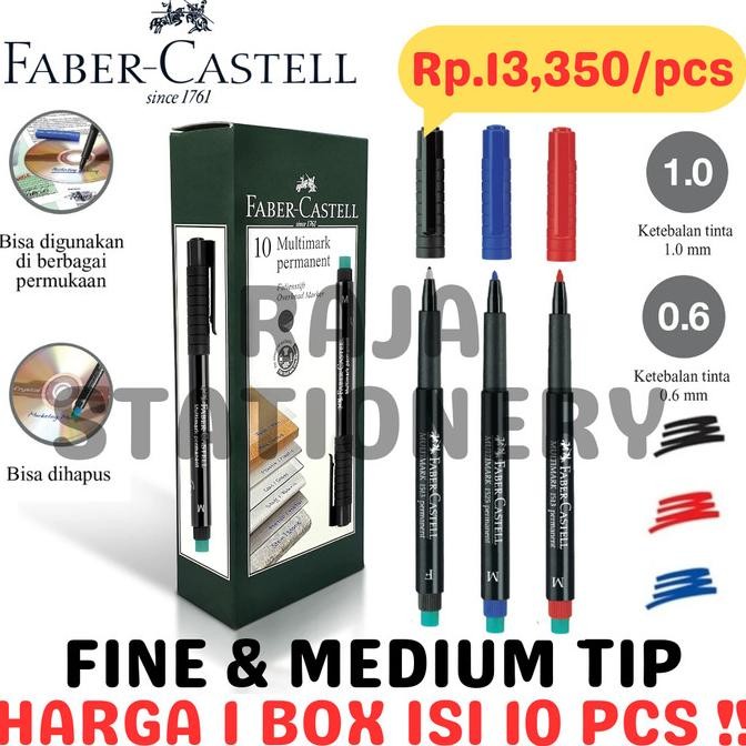 

FABER CASTELL PERMANENT MARKER MULTIMARK OPF OPM BLACK BLUE RED FINE MEDIUM ERASABLE SPIDOL PERMANEN FABER CASTELL MULTI MARK HITAM BIRU MERAH BISA DI HAPUS 0.6 1.0 OHP BOX [10PCS]