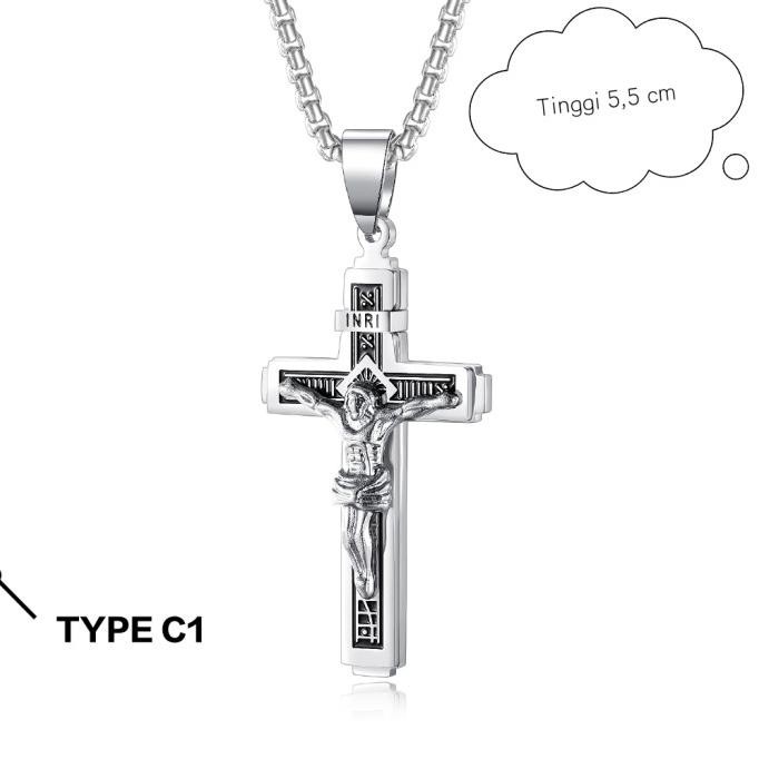 Kalung Salib Pria Stainless Anti Karat Titanium Besar