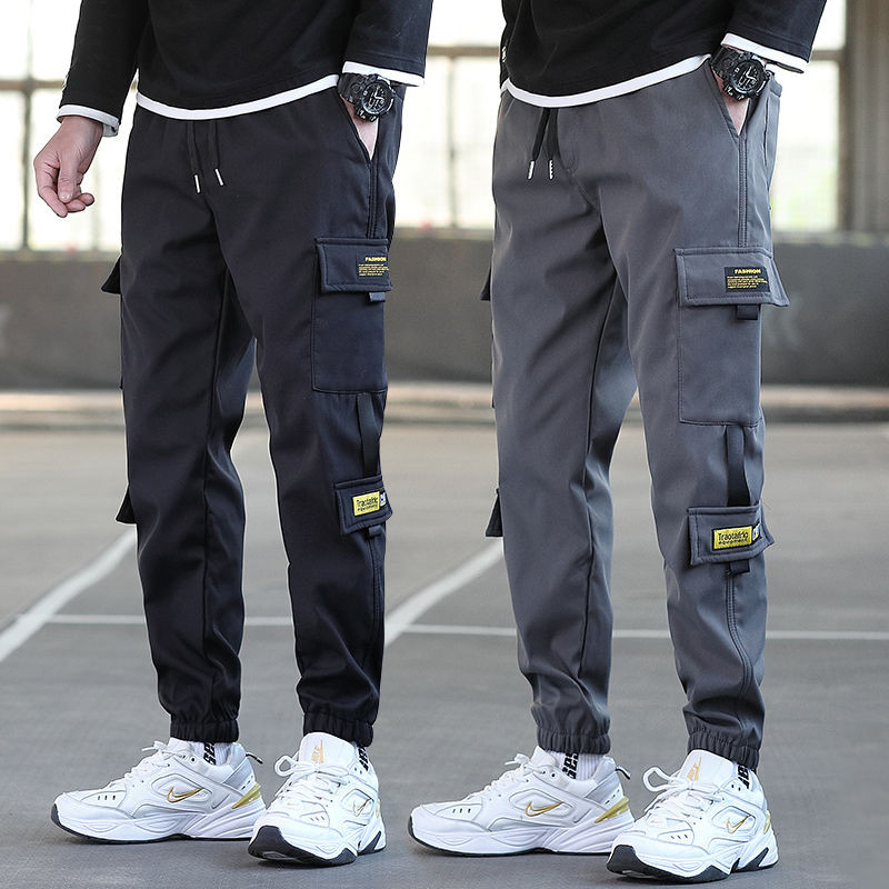 Celana Kargo Pria, Celana Kargo Tentara Sutra Es Amerika/Celana Lari Kaki Lebar Santai