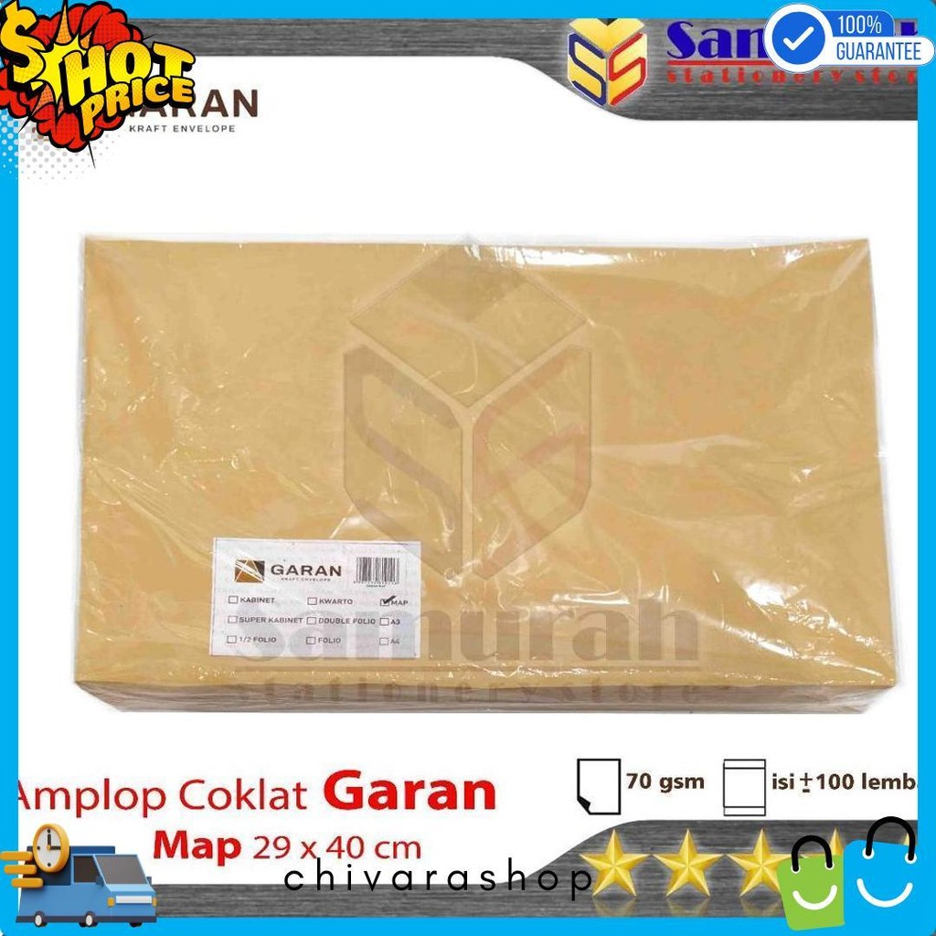 

Amplop Kertas Coklat Garan Ukuran Map 29 X 40 Cm / Amplop Dokumen Besar 1 Pak Isi 100 Lembar Tebal 70 Gsm / Gram 29X40 Diskon