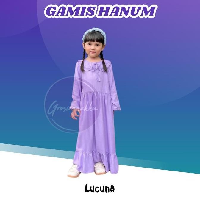 Gamis Rayon Anak Hanum Lucuna  Warna  Lilac Size 2-10 Tahun Baju Cantik Muslim Wanita