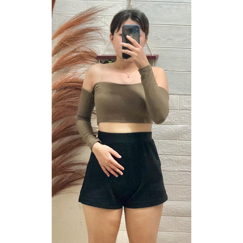 Longsleeve Korean Crop Top Tank Top Korea Kaos Lengan Panjang Rajut Baju Atasan Wanita Crop Tee B171