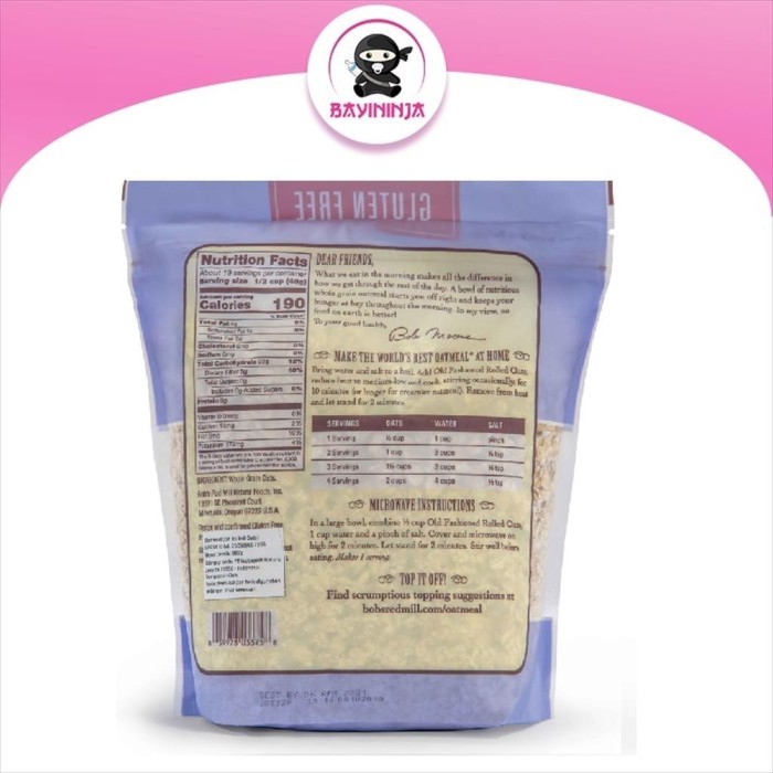 

BOBS RED MILL GLUTEN FREE OLD FASHIONED ROLLED OATS WHOLE GRAIN 907 G