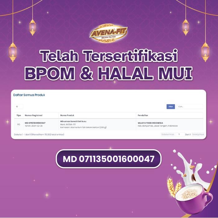 

AVENAFIT - 2 BOX SEREAL OATMEAL SUSU KURMA SUDAH BPOM DAN HALAL MUI BISA COD, FOOD GRANOLA OATS