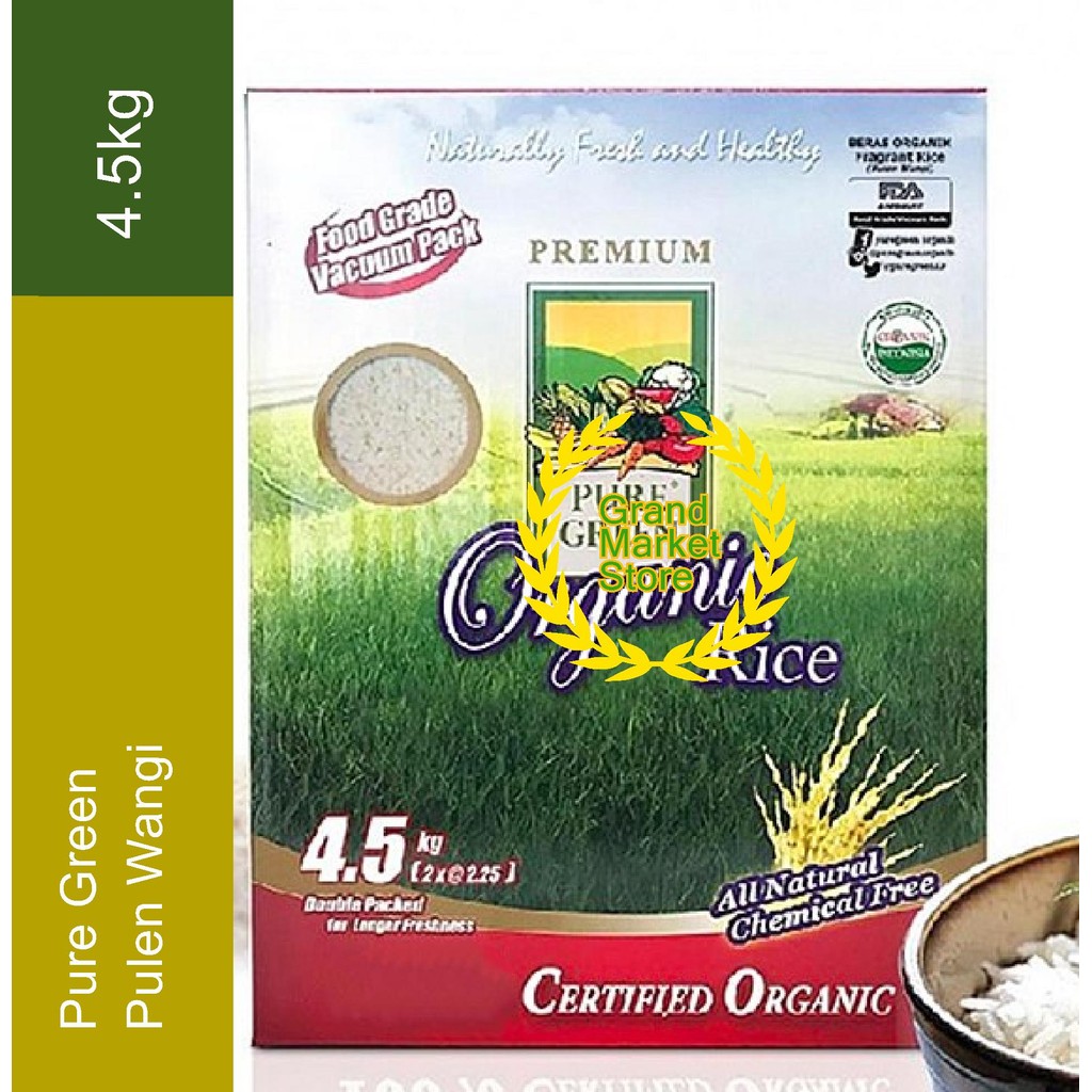

Pure Green Beras Organik 4.5kg - Pulen Wangi Beras Organik Pure Green Fragrant Rice 4500g 4.5 kg Beras Pure Green Organic