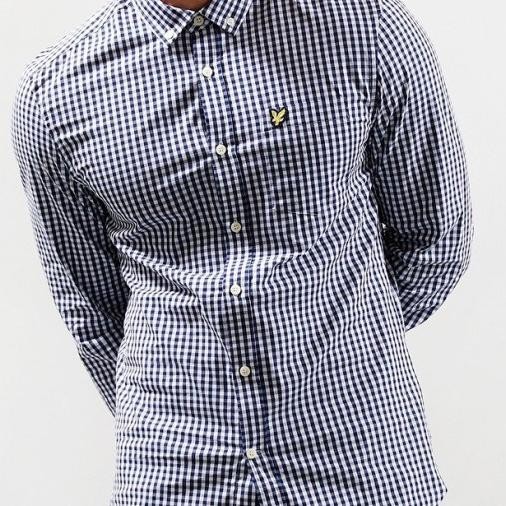 Lyle and Scott Long Sleeve Gingham Shirt Navy Original Terlaris