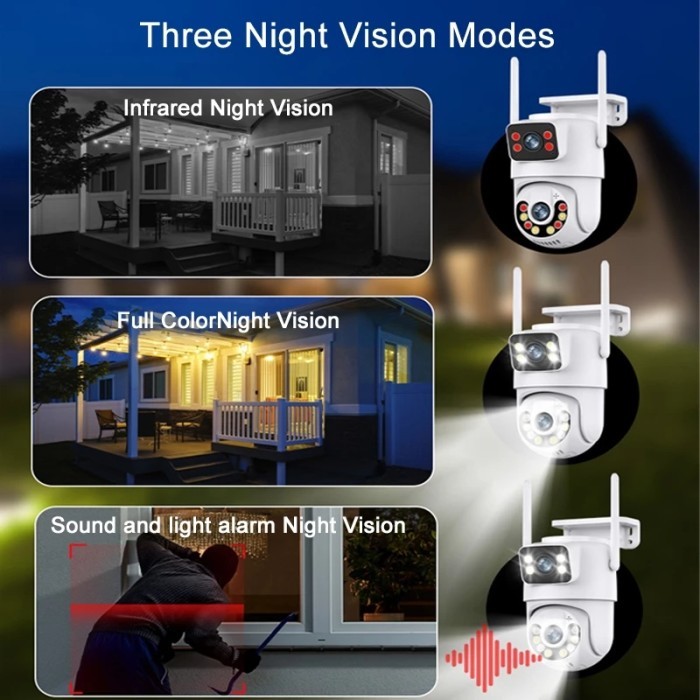 Cctv Wifi Icsee Outdoor/Indoor Dual Lensa 8Mp Dual Lights Waterproof