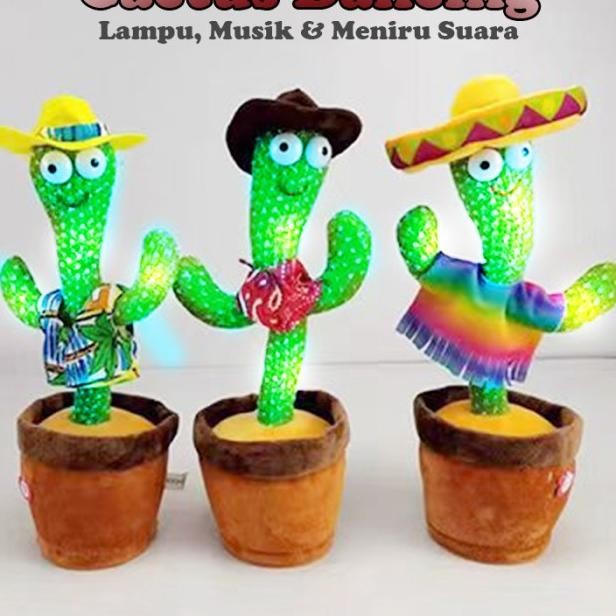 Mainan Anak Viral Robot Boneka Kaktus Goyang Joget Dance Musik USB Terlaris
