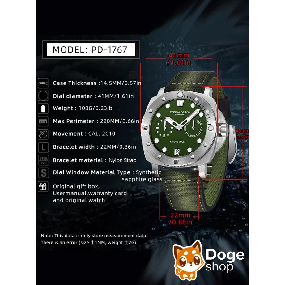 Sale Pagani Design Pd-1767 Luminor Homage Automatic Watch Cal.2C10 2C10 Caliber Movement Pd 1767