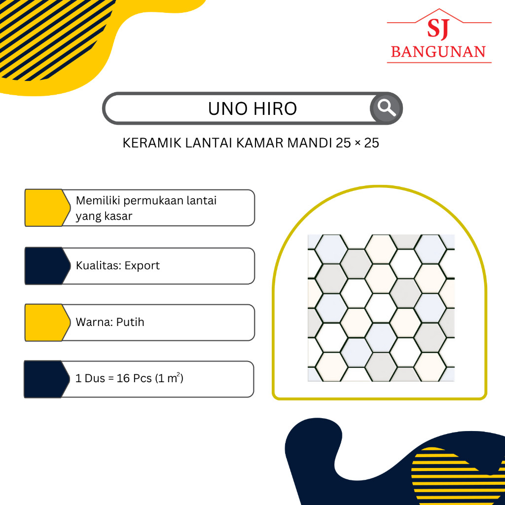 UNO - Keramik Lantai Kamar Mandi - UNO Hiro White - Uk. 25×25 - Exp