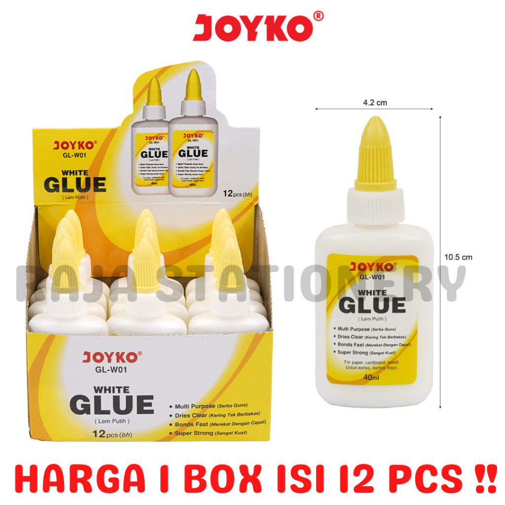 

JOYKO WHITE GLUE 40ML LEM CAIR JOYKO PUTIH PRAKARYA ANAK SEKOLAH GL-W01 LUSIN [12PCS] RAJA BIG BOX