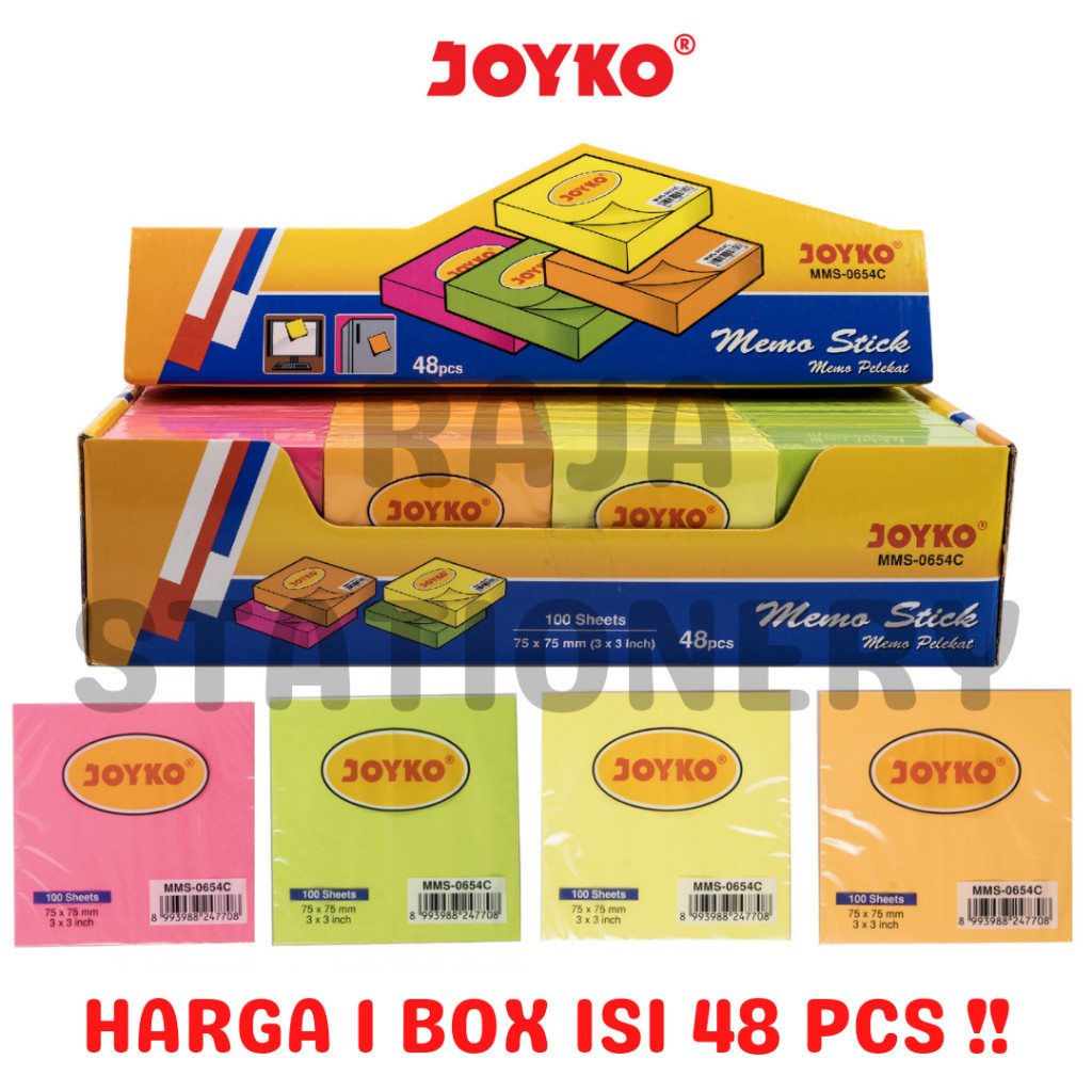 

JOYKO MEMO STICK KERTAS 3 INCH MEMO TEMPEL CATATAN NOTE 75MM MMS-0654C BOX [48PCS] RAJA BIG BOX