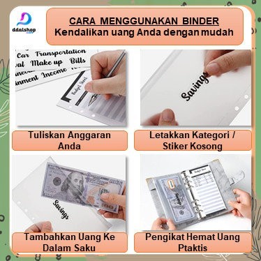 

BUGDGETING BINDER A6 ORGANIZER UANG CASH BUDGET ENVELOPE ZIPPER BAHAN