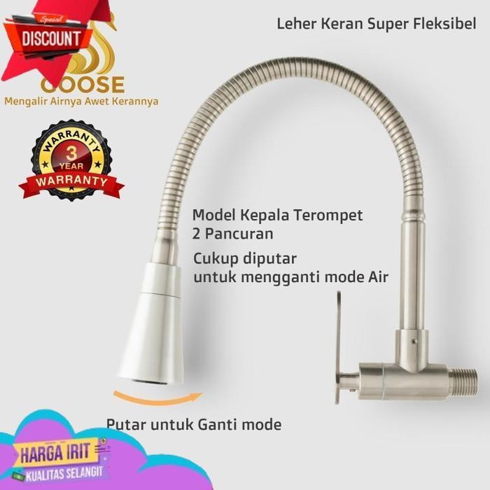 TERBAIK GS088 KERAN CUCI PIRING TEROMPET FLEKSIBLE TEMBOK STAINLESS / KRAN WASTAFEL CUCI PIRING / KR