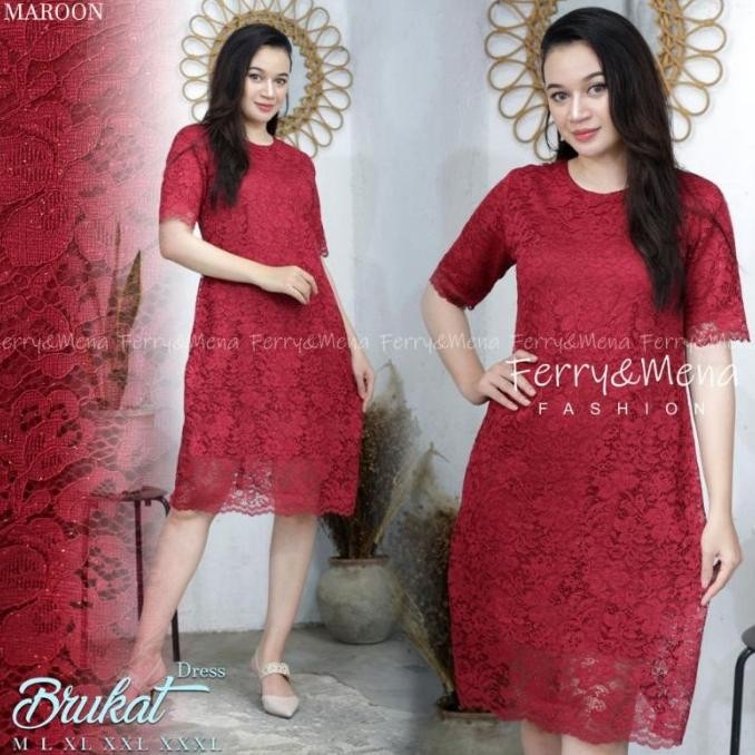Promo Jumbo Dress Pesta Natal Wanita Brokat Khusus Warna Dusty Pink