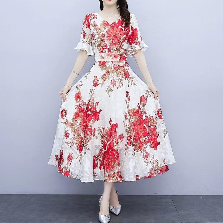 Gaun Panjang Bermotif Sifon Korea/Long Dress Korea/Dress Korean Style