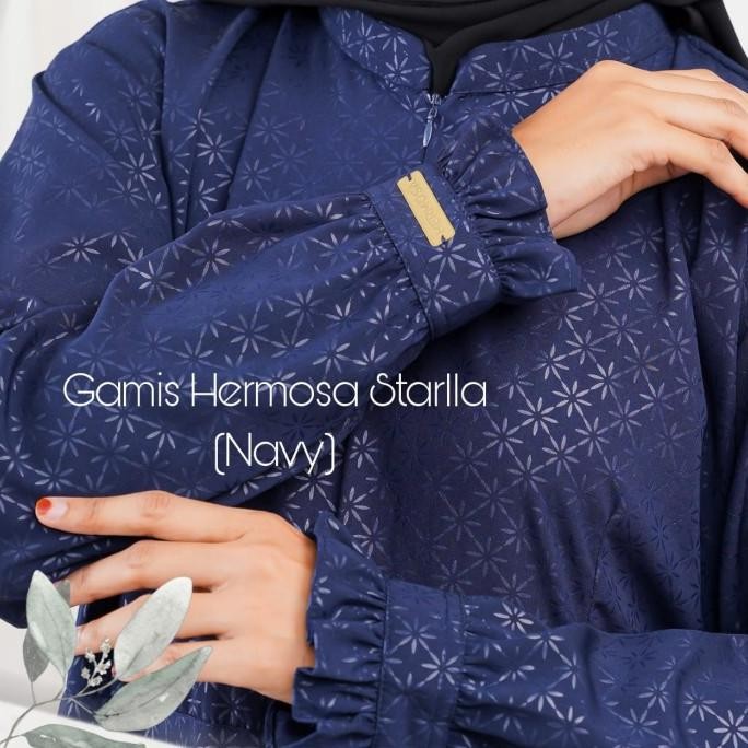 Terbaik Gamis Wolfis Embos Hermosa Motif Starla Navy-Gamis Navy Busui Premium Original