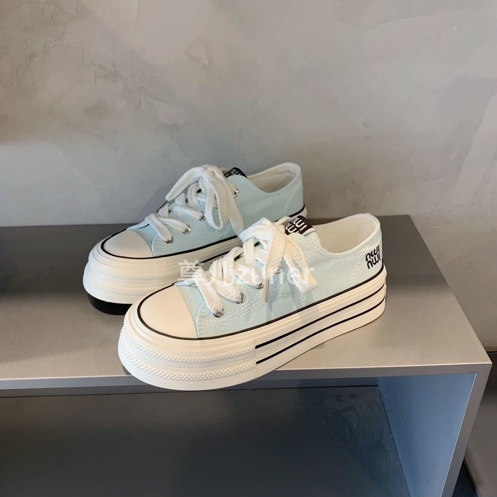 Platform Canvas Shoes Thick Sole Shoes Versatile Korean Style Trendy Height Increasing White Shoes