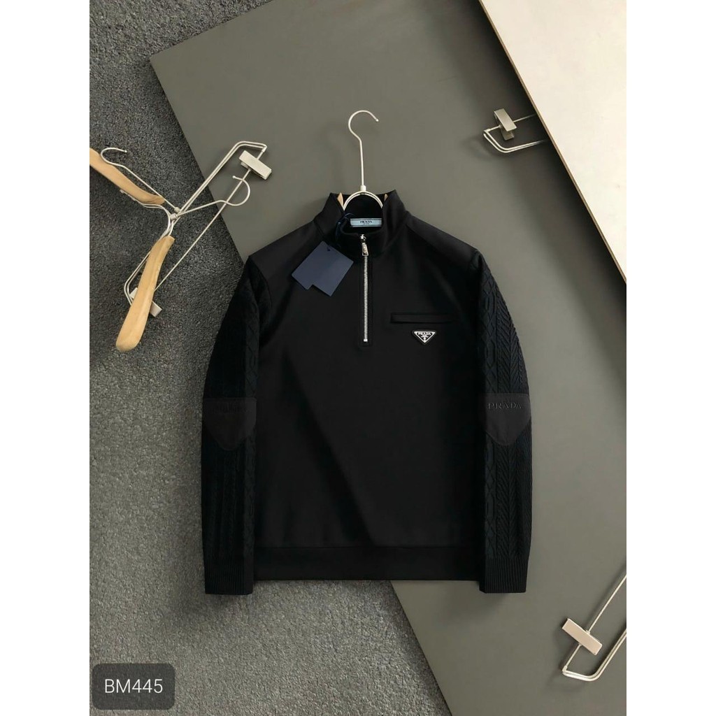 NEW Sweater Hoodie Crewneck Sweatshirt Pria Hitam Prada Basic Pulover