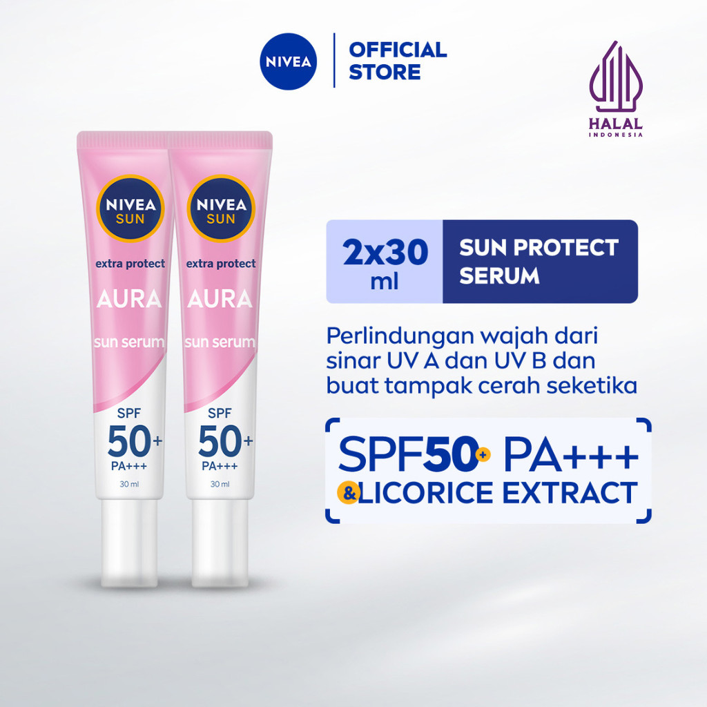 (PAKET HEMAT ISI 2) NIVEA SUN Sunscreen Face Serum Extra Protect Instant Aura SPF50+ PA+++ 30ml - Su