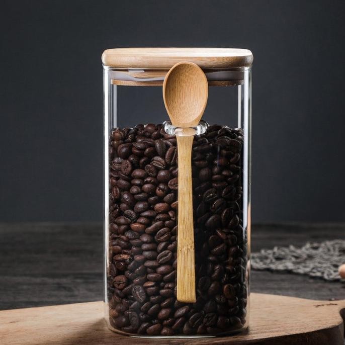 (FULLSET) KEMI Toples Kaca FREE SENDOK KAYU dengan Tutup Kayu