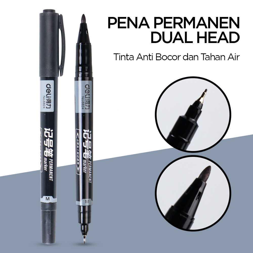 

Deli Pena Permanen Dual Head Tip Marker Pens Waterproof - 6824 | Spidol - Spidol & Penanda Berwarna