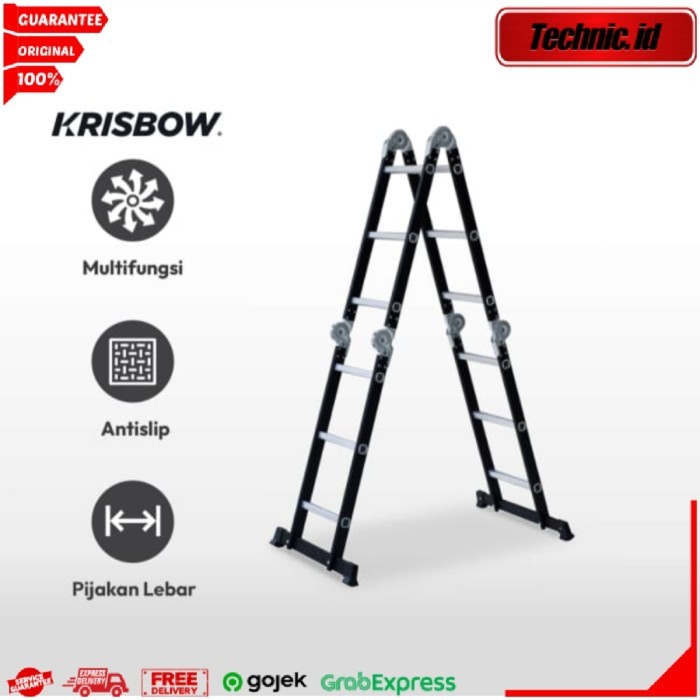 Krisbow 3 Meter Tangga Lipat Aluminium Steel 4x3 Step Tangga Lipat Multifungsi Esteger Portable