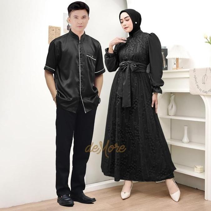 [Demore] - Davisha / Davina Setelan Baju Couple Sarimbit Lebaran | Gamis Brukat Kondangan Wanita Dew