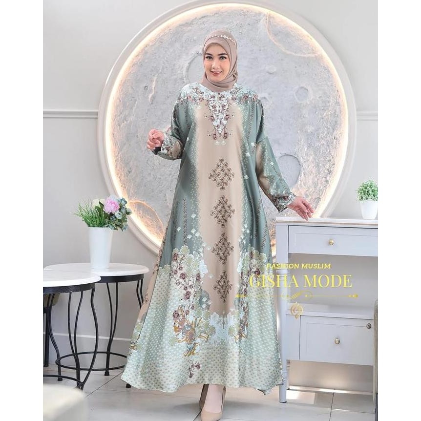 BEST SELLER GISHA COLLECTION-MEDINNA GAMIS ABAYA BAHAN SILK PREMIUM |GAMIS MOTIF JUMBO LD 130 CM WAR