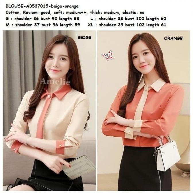 Baju Atasan Kemeja Kerja Wanita Blouse Korea Import AB537015 Orange Terlaris