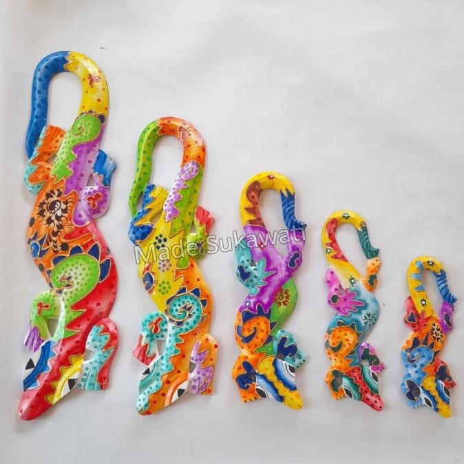 ,,,,,,,] Kerajinan kayu hiasan dinding cicak tokek Gecko size besar lukis tutul